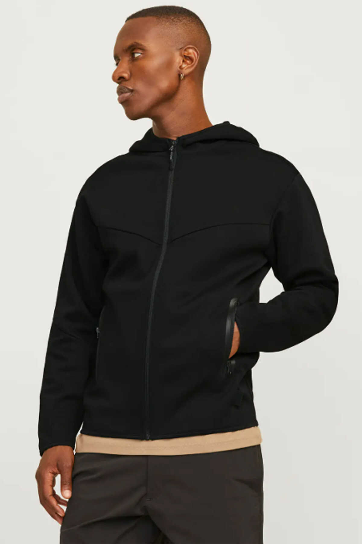 Jack & Jones - Jack & Jones JCOFUSION SWEAT ZIP HOOD NOOS Erkek Sweatshirt Siyah