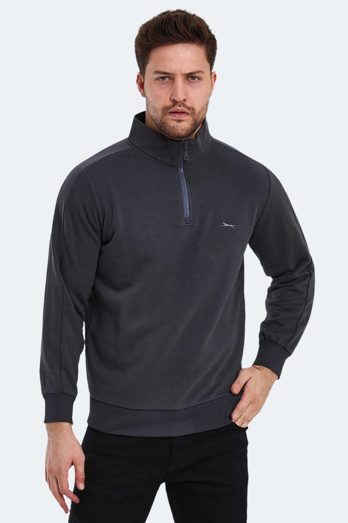 Slazenger - Slazenger SAMMY IN Erkek Sweatshirt Koyu Gri