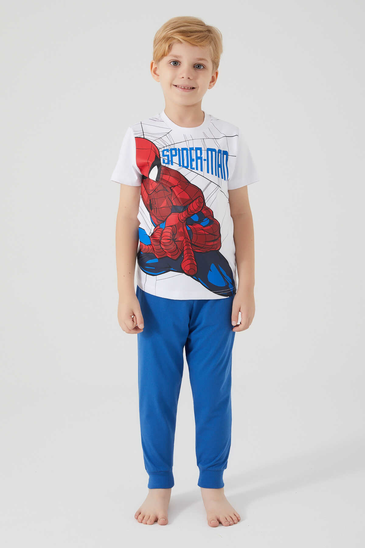 Spider Man - Spider Man D4757-3 Erkek Çocuk Pijama Beyaz