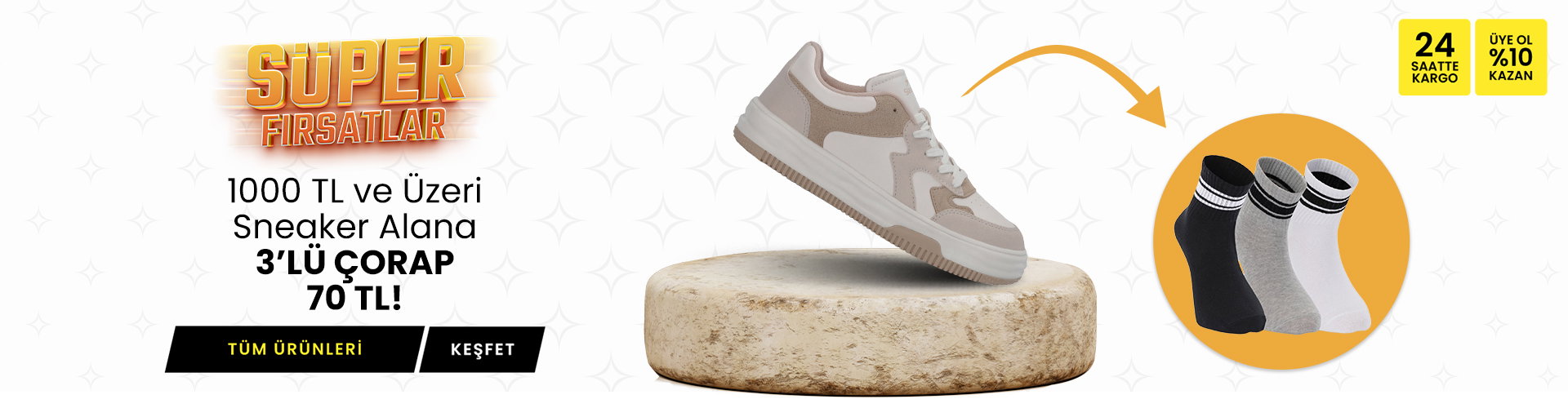 1000 TL Sneaker 3'lü Çorap 70 TL