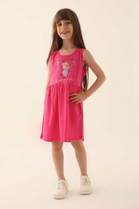 Frozen - Frozen D4867-3 Kız Çocuk Fuşya Elbise