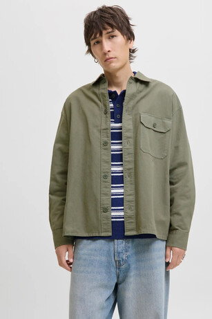 Jack & Jones JJEDOVER OVERSHIRT LS Erkek  Haki Gömlek 