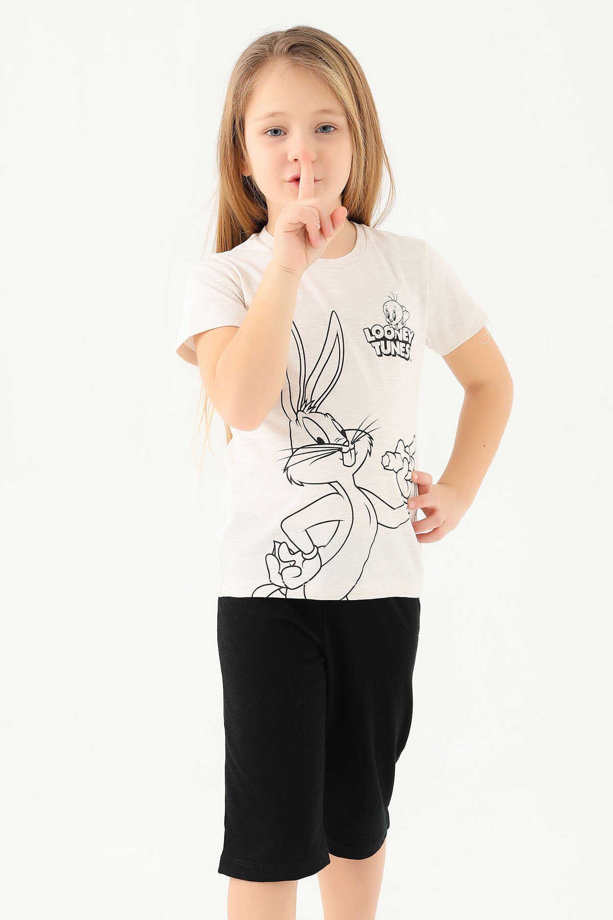 Looney Tunes - Looney Tunes L1588-2 Kız Çocuk T-Shirt Krem Melanj