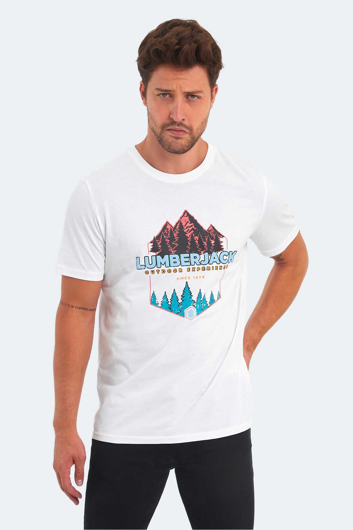 Lumberjack - Lumberjack 3M ML NECROC 11URBNA16 3FX Erkek T-Shirt Beyaz
