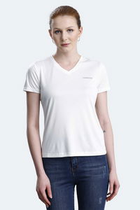 Lumberjack - Lumberjack 5M WB PES V NECK 11CT127 5FX Kadın Ekru Tişört