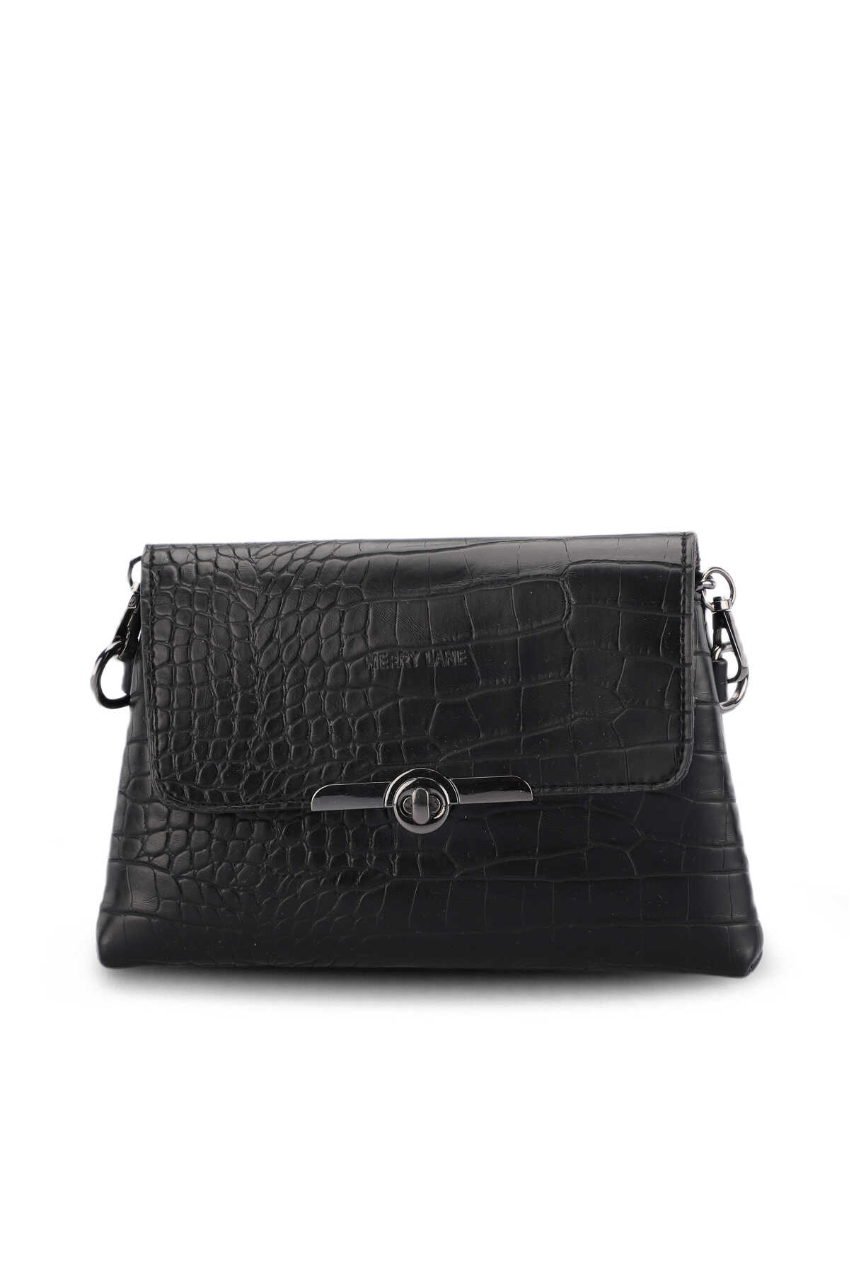Merry Lane - Merry Lane TORINO KROKO Kadın Siyah Omuz Çantası