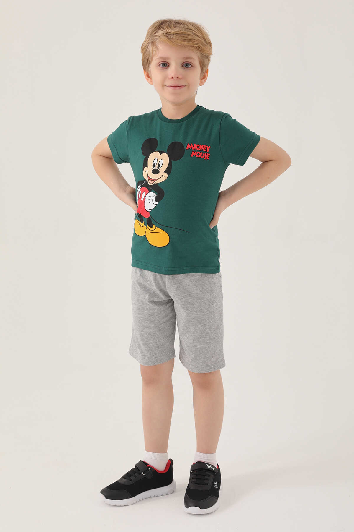 Mickey Mouse - Mickey Mouse D4799-2 Erkek Çocuk Tişört Koyu Yeşil