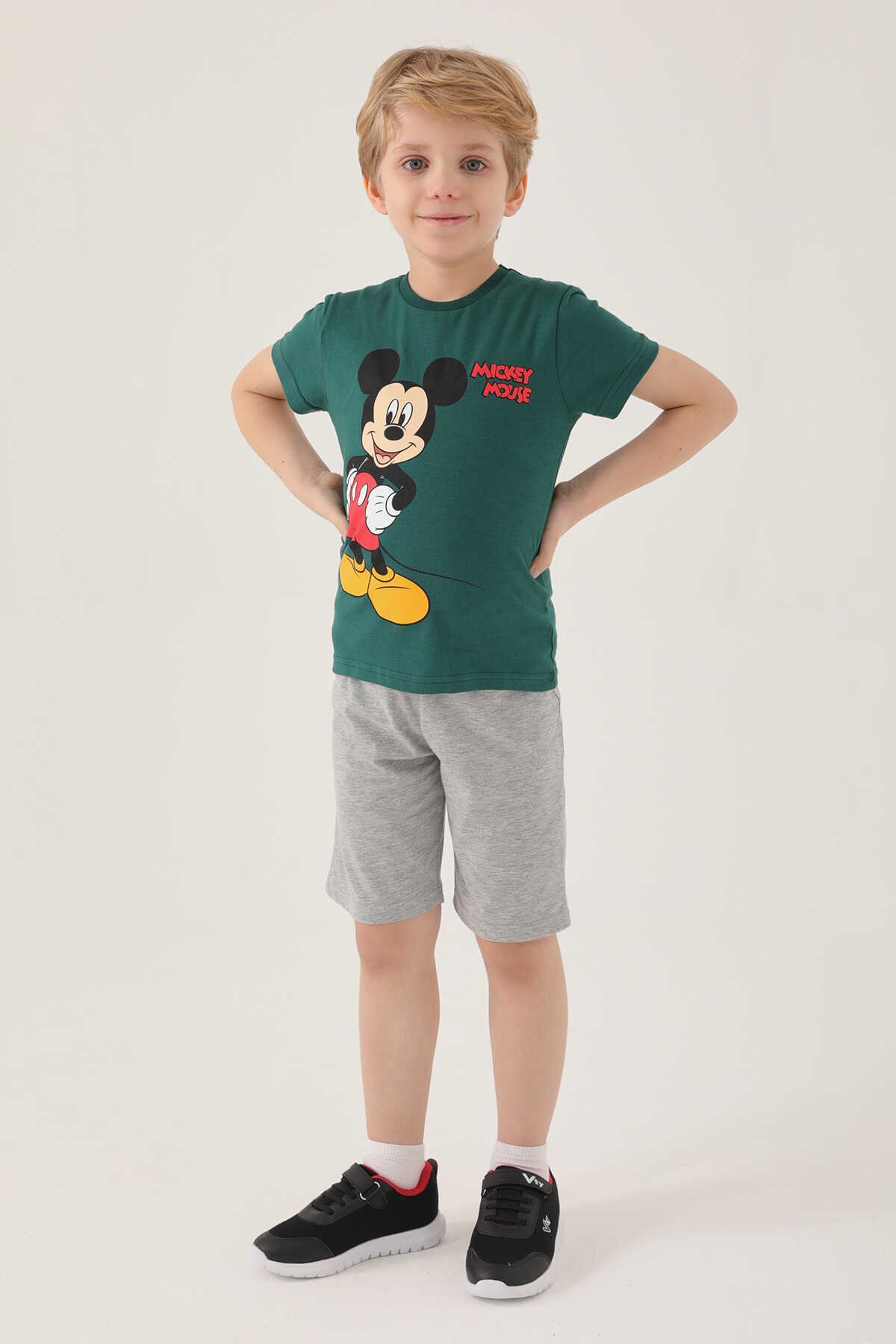 Mickey Mouse - Mickey Mouse D4799-2 Erkek Çocuk T-Shirt Koyu Yeşil