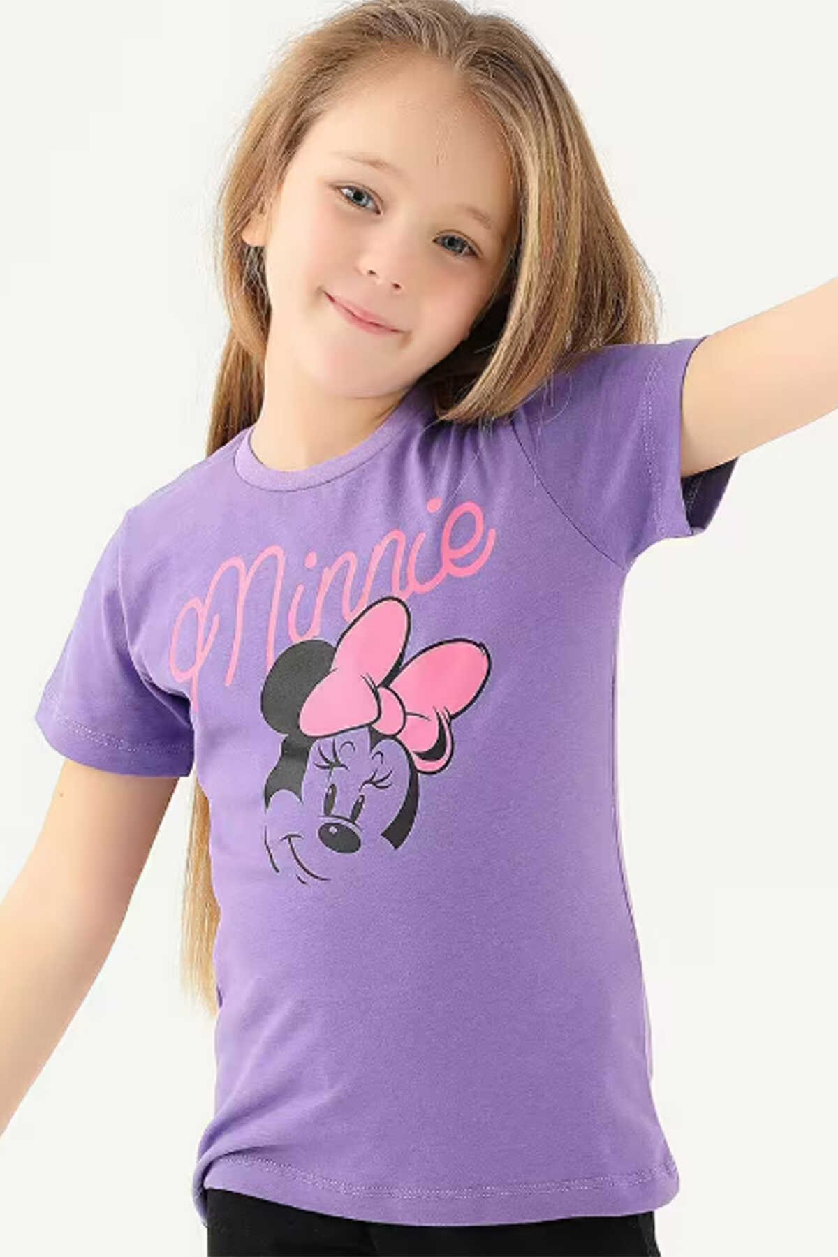 Minnie Mouse - Minnie Mouse D4805-2 Kız Çocuk Tişört Mor