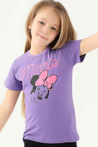 Minnie Mouse - Minnie Mouse D4805-2 Kız Çocuk Mor Tişört