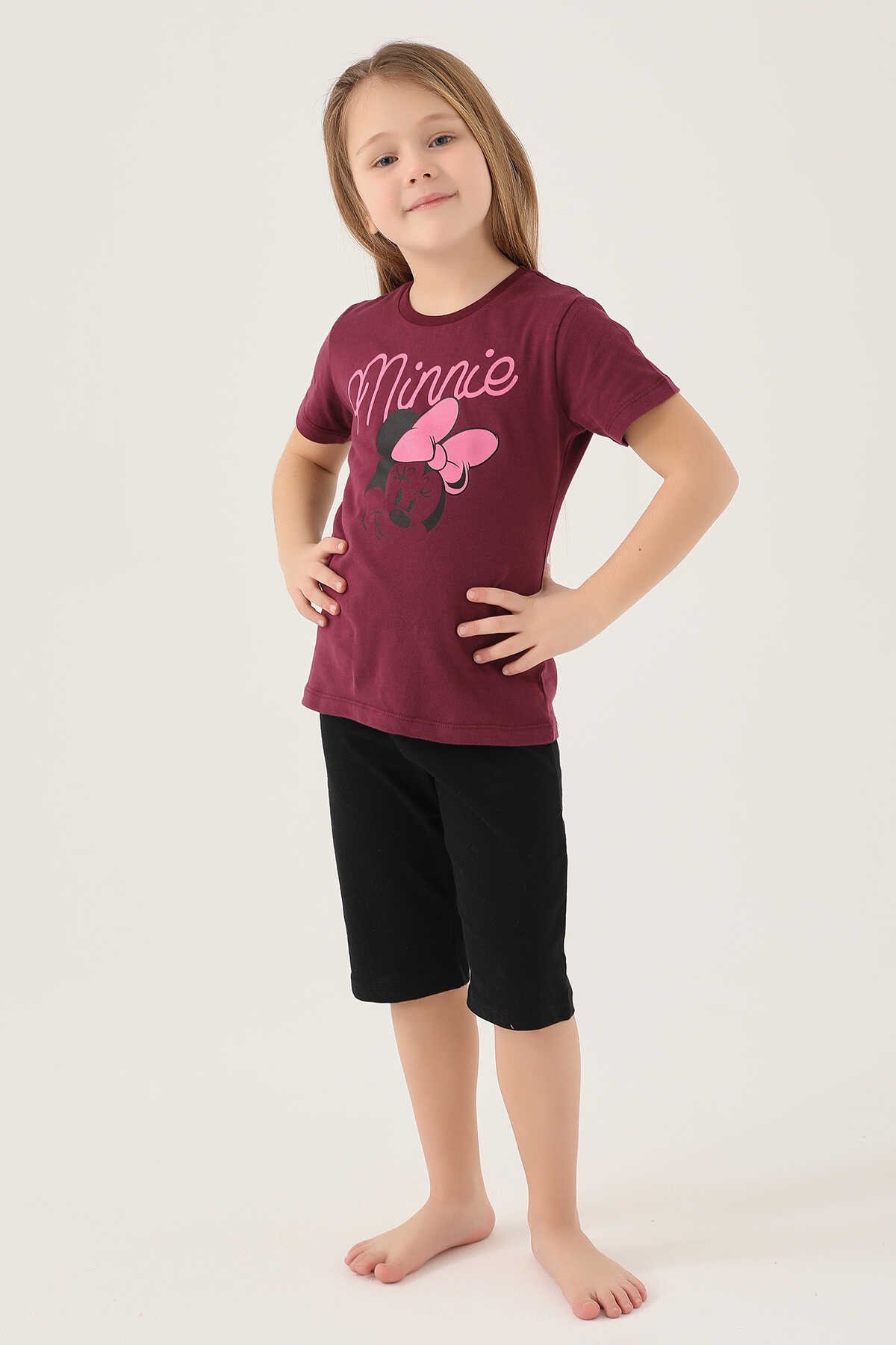 Minnie Mouse - Minnie Mouse D4805-2 Kız Çocuk T-Shirt Yaban Mersini