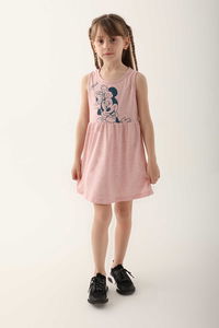 Minnie Mouse - Minnie Mouse D4860-3 Kız Çocuk Pembe Melanj Elbise Minnie Mouse - Minnie Mouse D4860-3 Kız Çocuk Pembe Melanj Elbise