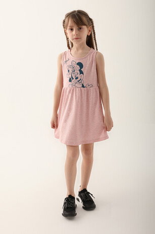 Minnie Mouse D4860-3 Kız Çocuk Pembe Melanj Elbise
