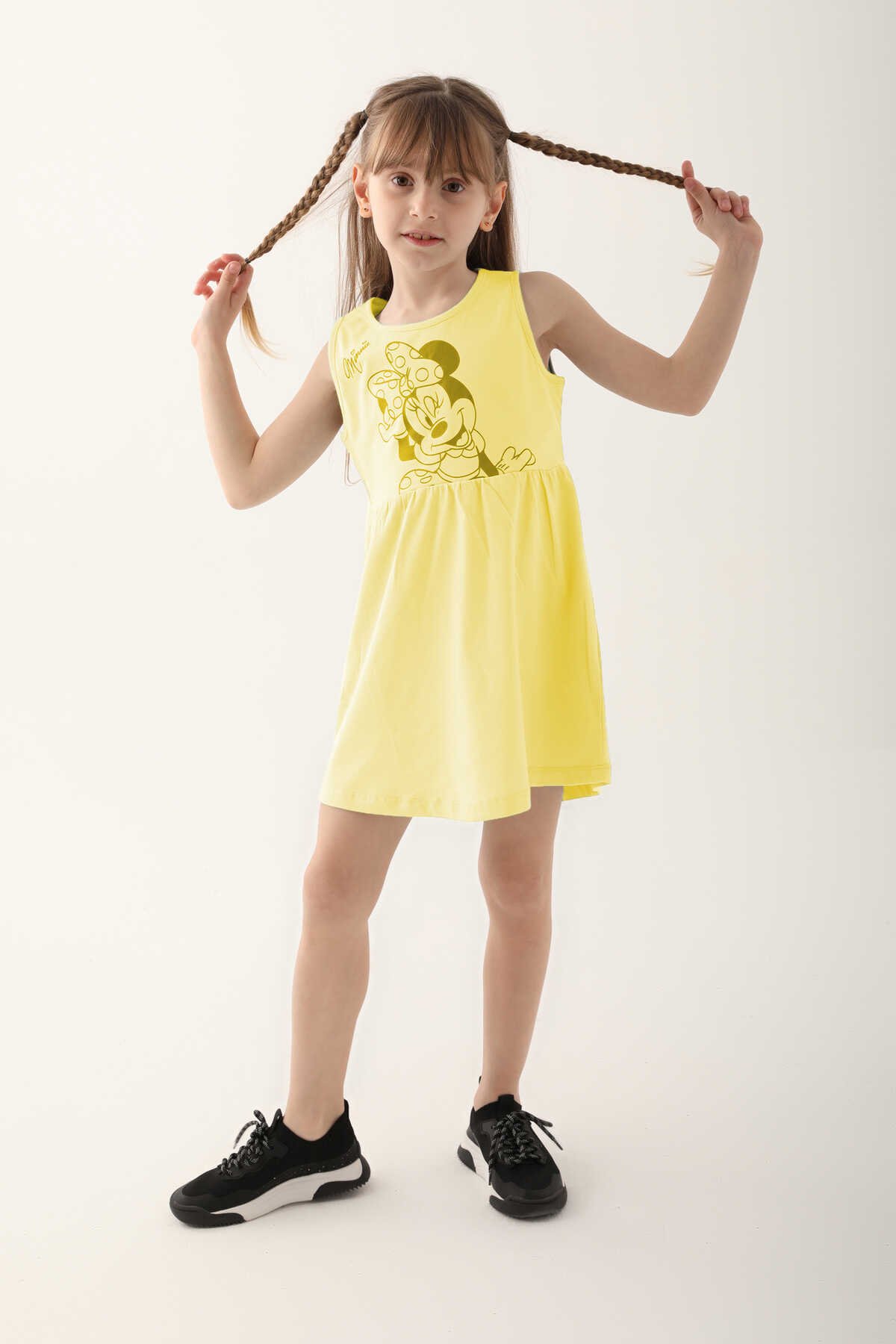 Minnie Mouse - Minnie Mouse D4860-3 Kız Çocuk Elbise Sarı