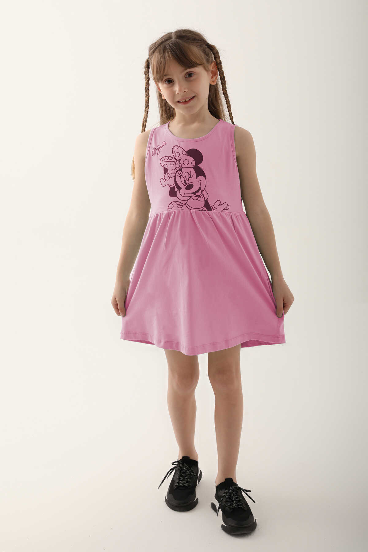 Minnie Mouse - Minnie Mouse D4860-3 Kız Çocuk Şeker Pembe Elbise