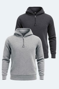 Slazenger - Slazenger BAHA 2li set Erkek Kapüşonlu Fermuarlı Slim Fit Gri - Antrasit Sweatshirt