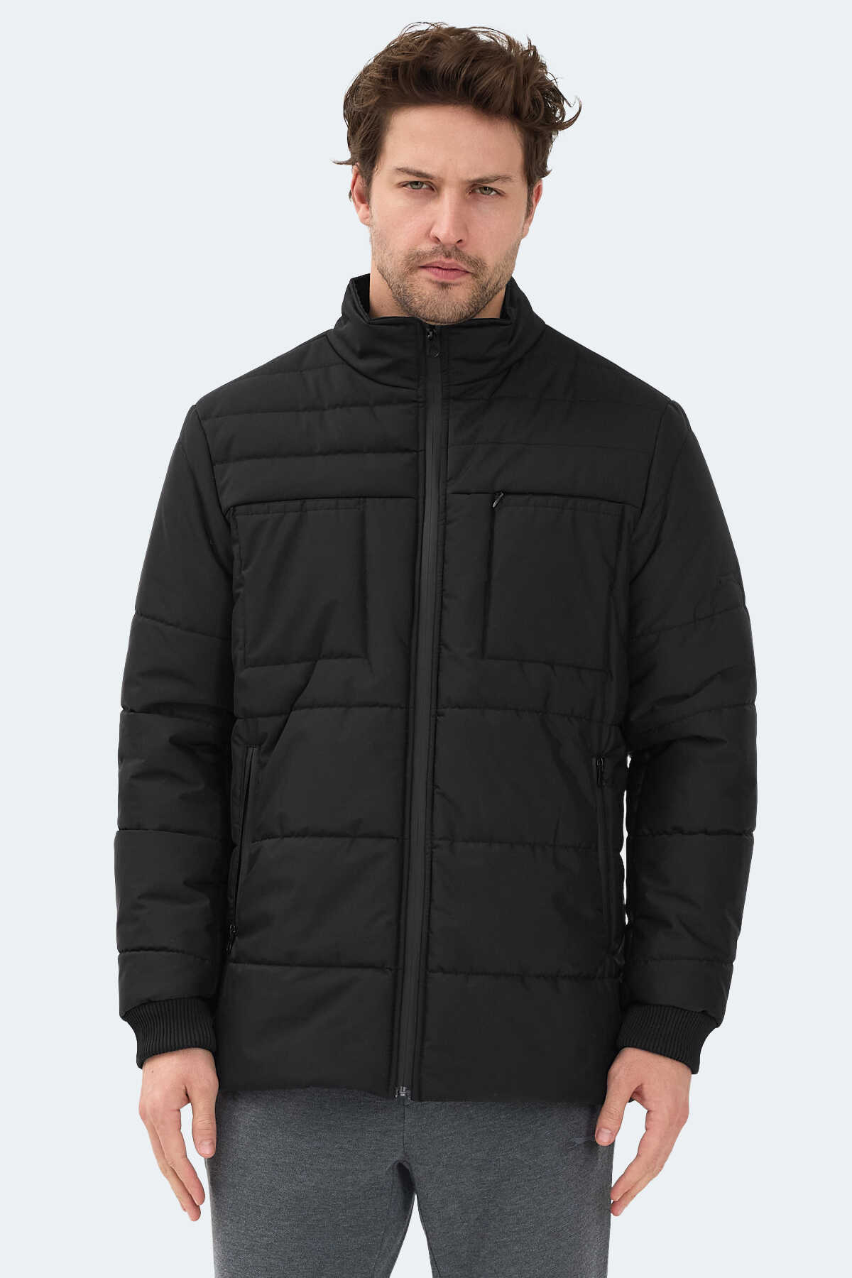 Slazenger - Slazenger BALDWING Erkek Dik Yaka Fermuarlı Siyah Mont & Kaban