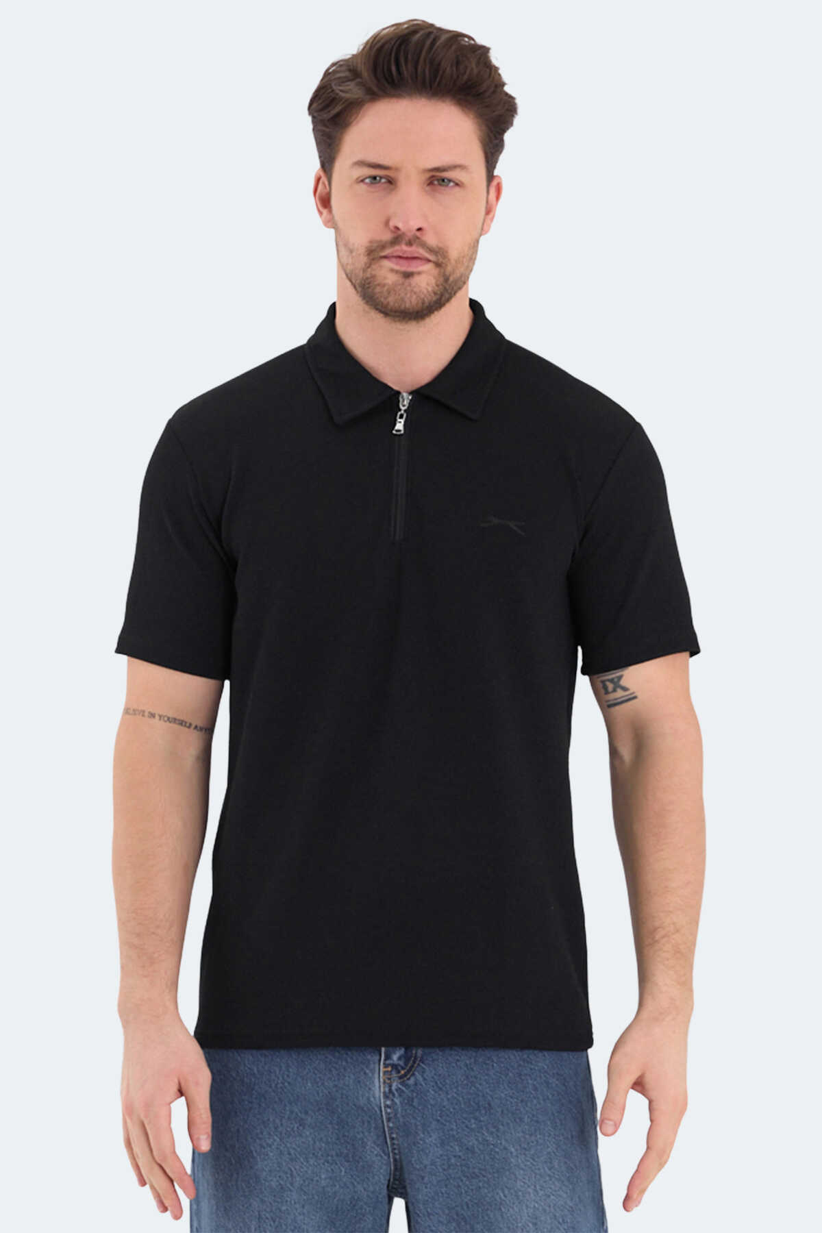 Slazenger - Slazenger BARRIER Erkek Polo Yaka Siyah Tişört
