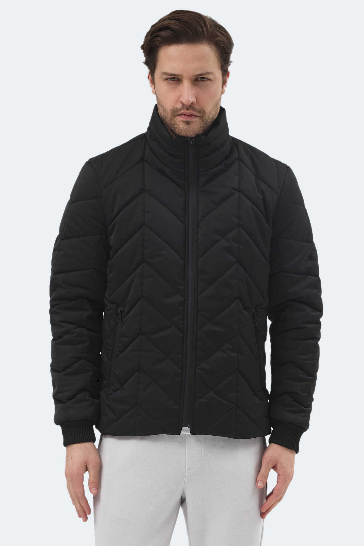 Slazenger - Slazenger BEAST Erkek Dik Yaka Fermuarlı Siyah Mont & Kaban