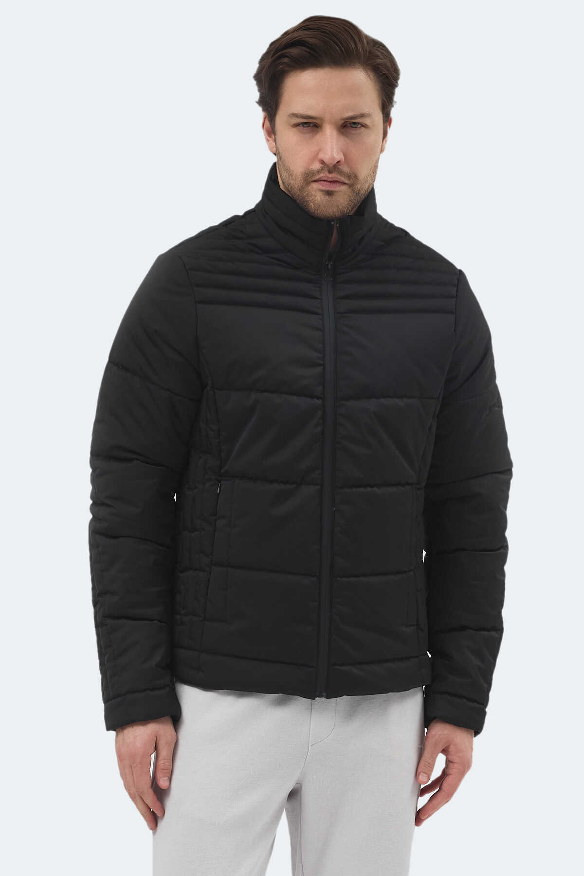 Slazenger - Slazenger BLANCO Erkek Dik Yaka Slim Fit Siyah Mont & Kaban