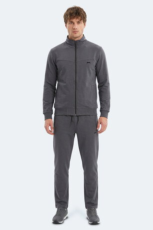 Slazenger BOOST GEAR Erkek Fermuarlı Dik Yaka Cepli Koyu Gri Eşofman Takımı 
