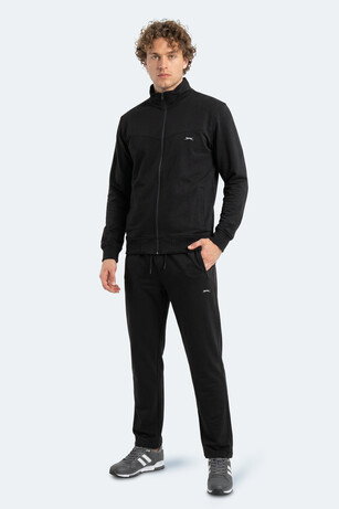 Slazenger BOOST GEAR Erkek Fermuarlı Dik Yaka Cepli Siyah Eşofman Takımı 