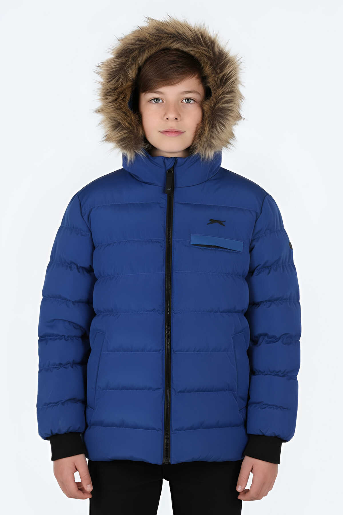 Slazenger - Slazenger CALISTO NEW Unisex Çocuk Kapüşonlu Şişme Saks Mavi Mont & Kaban