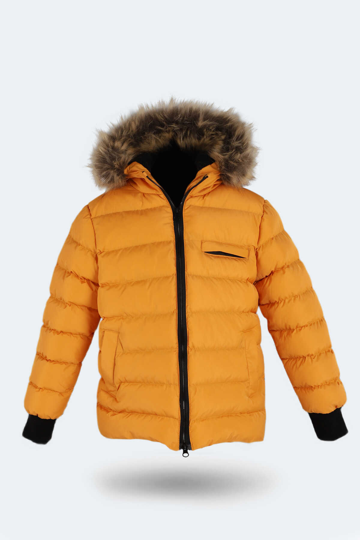 Slazenger - Slazenger CALISTO NEW Unisex Çocuk Kapüşonlu Şişme Sarı Mont & Kaban