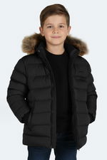 Slazenger - Slazenger CALISTO NEW Unisex Çocuk Kapüşonlu Şişme Siyah Mont & Kaban