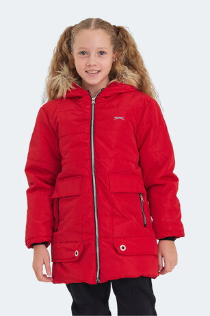 Slazenger CAMELIA IN Unisex Çocuk Kapüşonlu Kırmızı Mont & Kaban 