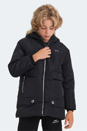 Slazenger CAMELIA IN Unisex Çocuk Kapüşonlu Siyah Mont & Kaban 