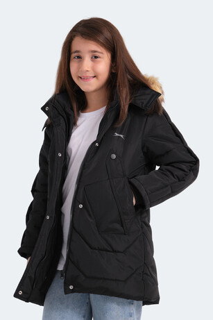 Slazenger CAMRON Unisex Çocuk Kapüşonlu Şişme Siyah Mont & Kaban