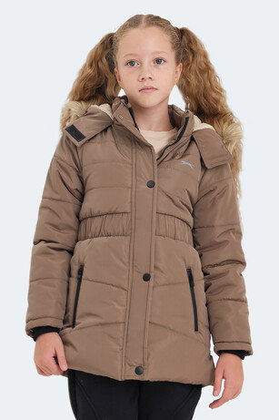 Slazenger CANDY Kız Çocuk Kapüşonlu Şişme Bej Mont & Kaban 