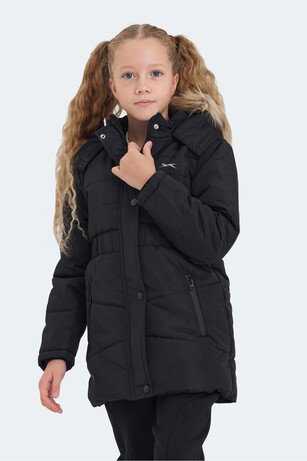 Slazenger CANDY Kız Çocuk Kapüşonlu Şişme Siyah Mont & Kaban 