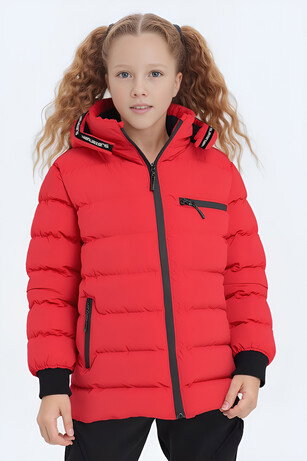 Slazenger CAPTAIN NEW IN Unisex Çocuk Kapüşonlu Şişme Kırmızı Mont & Kaban 