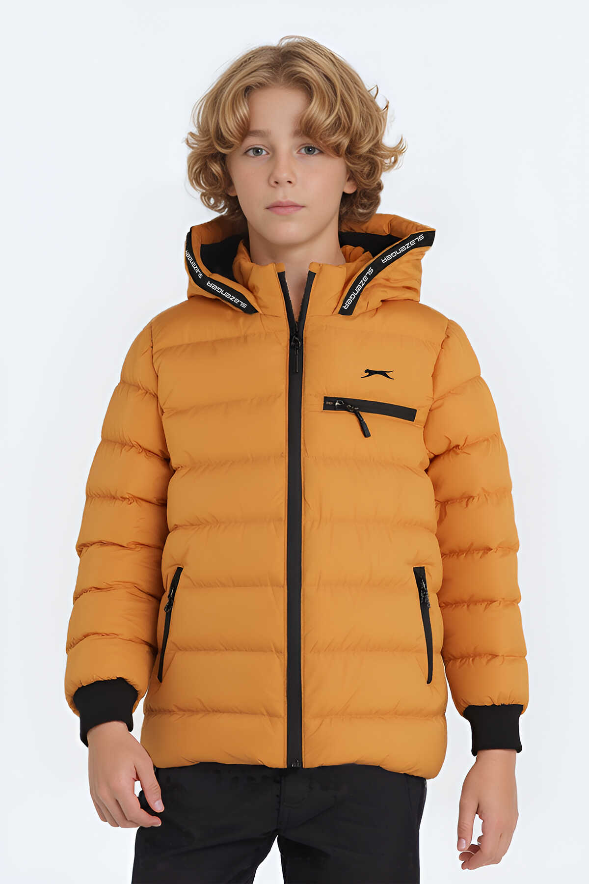 Slazenger - Slazenger CAPTAIN NEW IN Unisex Çocuk Kapüşonlu Şişme Sarı Mont & Kaban