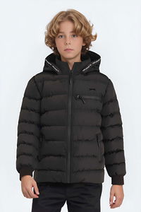 Slazenger - Slazenger CAPTAIN NEW IN Unisex Çocuk Kapüşonlu Şişme Siyah Mont & Kaban