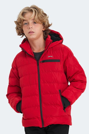 Slazenger CAPTAIN Unisex Çocuk Kapüşonlu Şişme Kırmızı Mont & Kaban