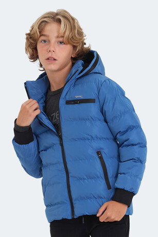 Slazenger CAPTAIN Unisex Çocuk Kapüşonlu Şişme Saks Mavi Mont & Kaban