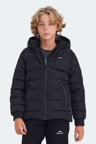 Slazenger CAPTAIN Unisex Çocuk Kapüşonlu Şişme Siyah Mont & Kaban