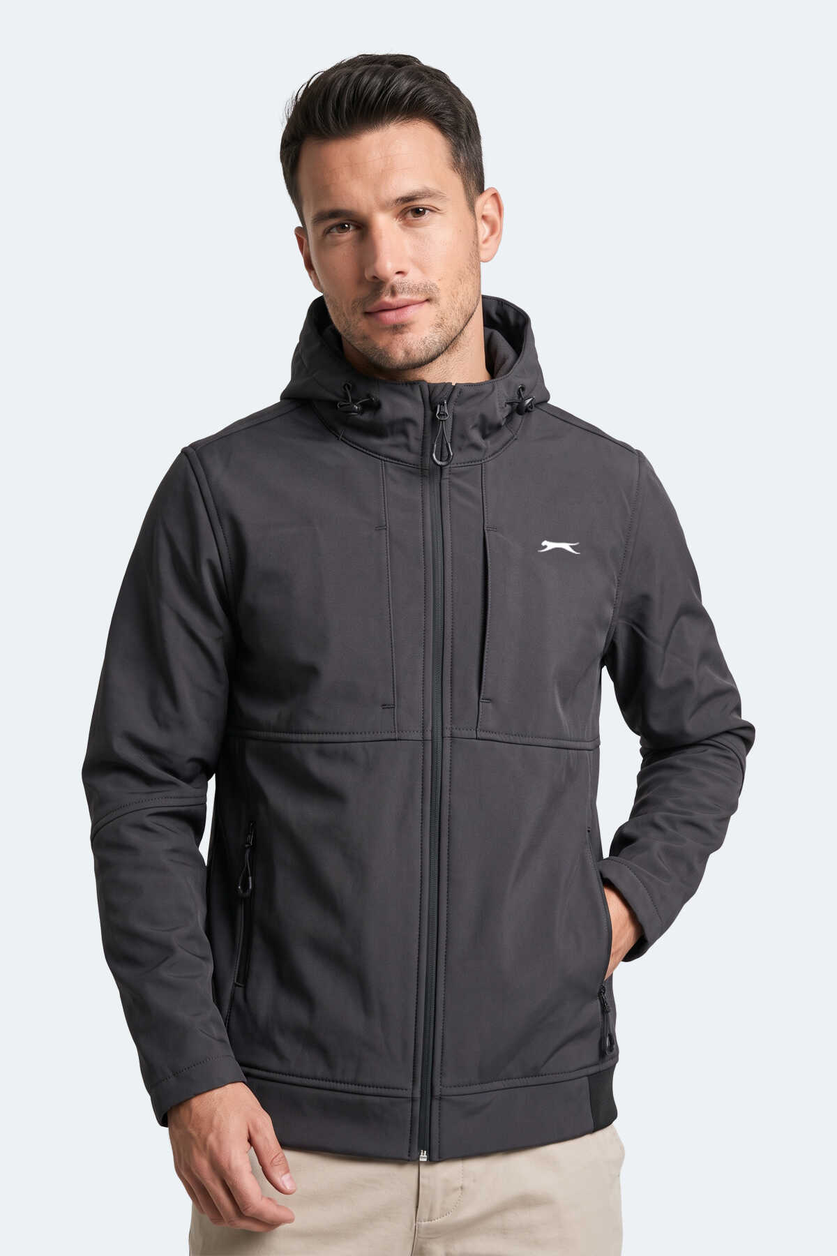 Slazenger - Slazenger CENTRA Erkek Dik Yaka Fermuarlı Antrasit Mont & Kaban