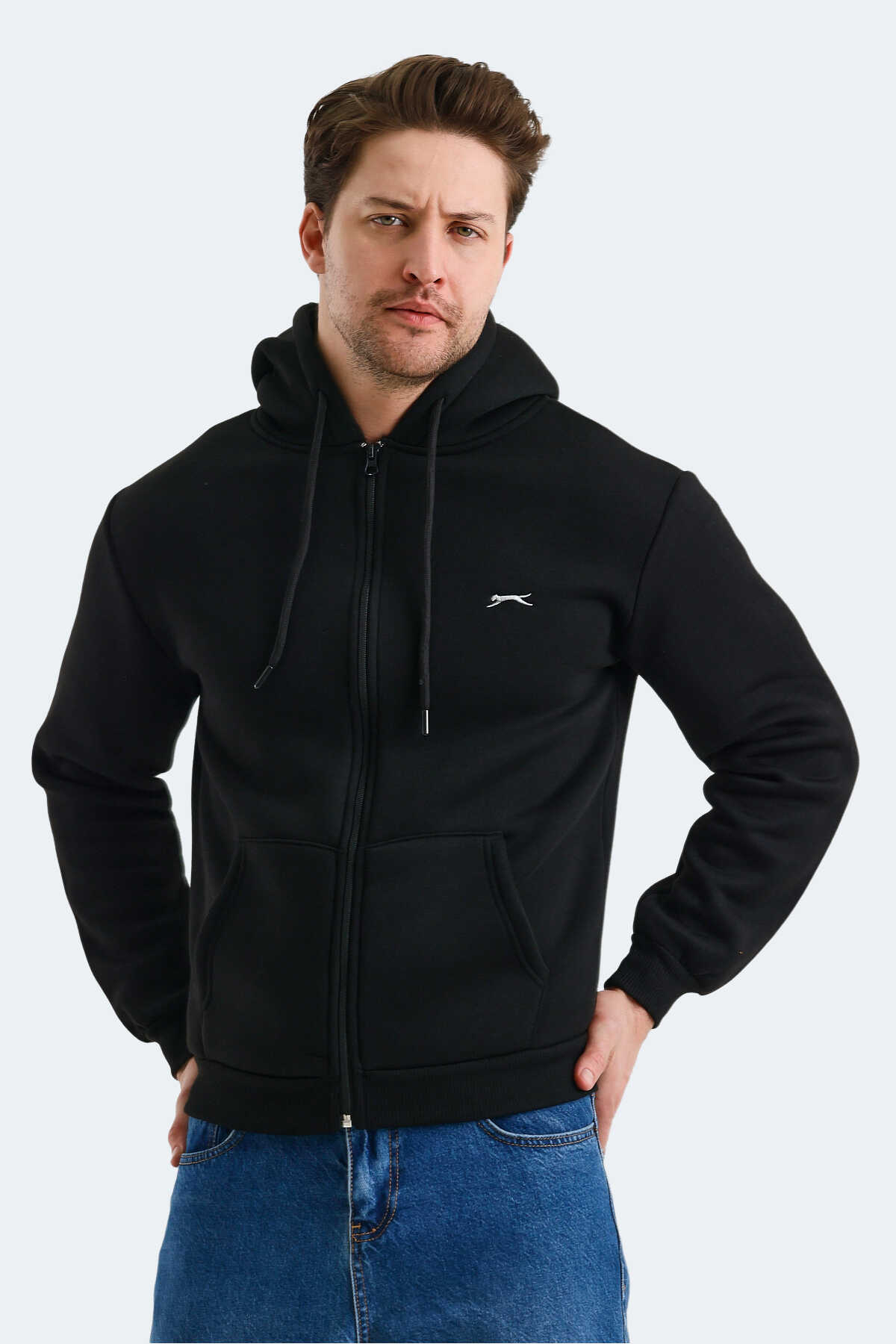 Slazenger - Slazenger CUDI I Erkek Fermuarlı Kapüşonlu Cepli Siyah Sweatshırt