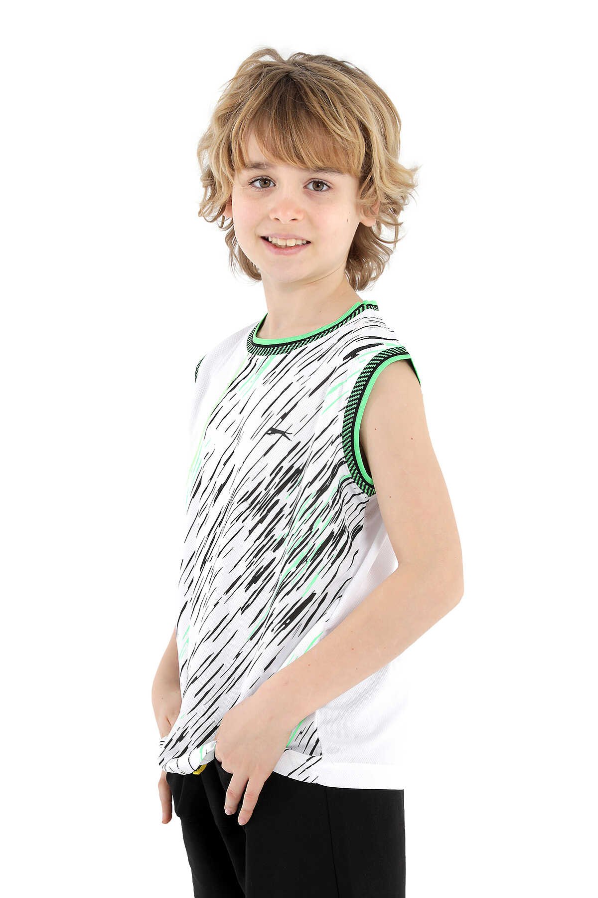 Slazenger - Slazenger DAFINA Erkek Çocuk Kolsuz T-Shirt Beyaz / Yeşil