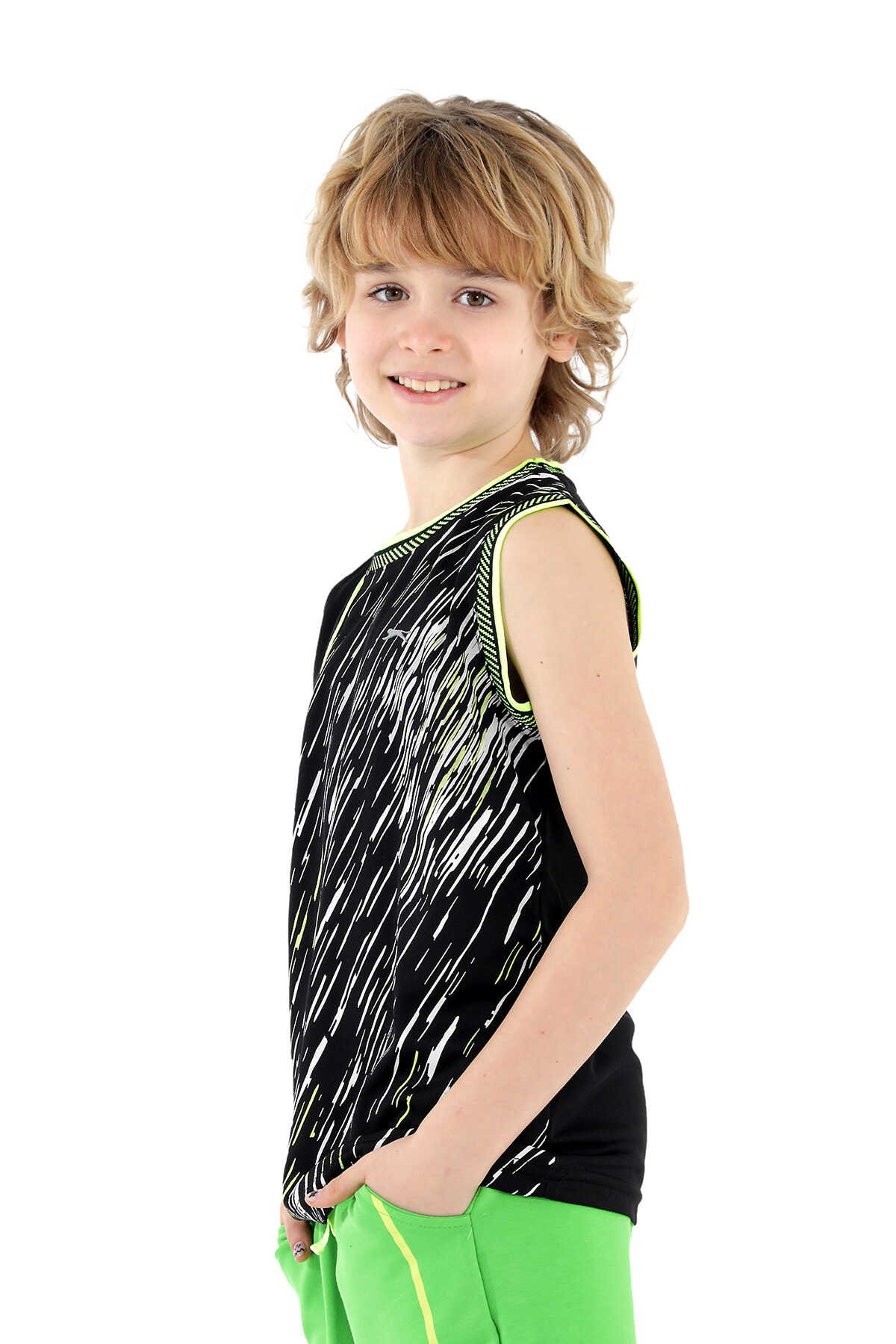 Slazenger - Slazenger DAFINA Erkek Çocuk Kolsuz T-Shirt Siyah / Sarı