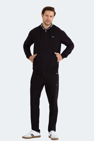 Slazenger FENDER Erkek Kapüşonlu Fermuarlı Siyah Eşofman Takımı