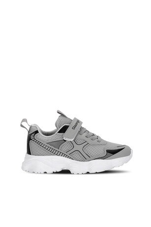Slazenger FIZZY IN Unisex Çocuk Cırt Cırtlı Gri / Siyah Günlük Spor Ayakkabısı 
