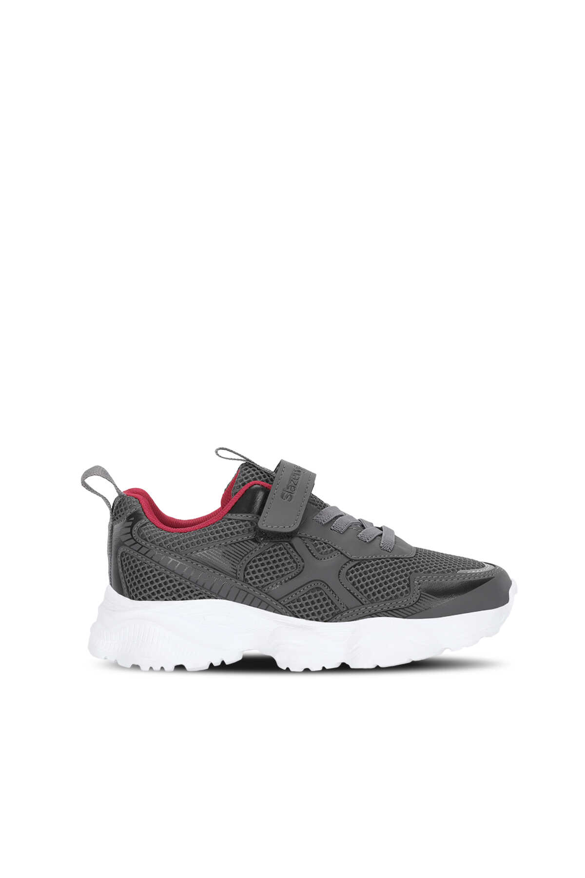 Slazenger - Slazenger FIZZY Unisex Çocuk Cırt Cırtlı Koyu Gri / Kırmızı Günlük Spor Ayakkabısı