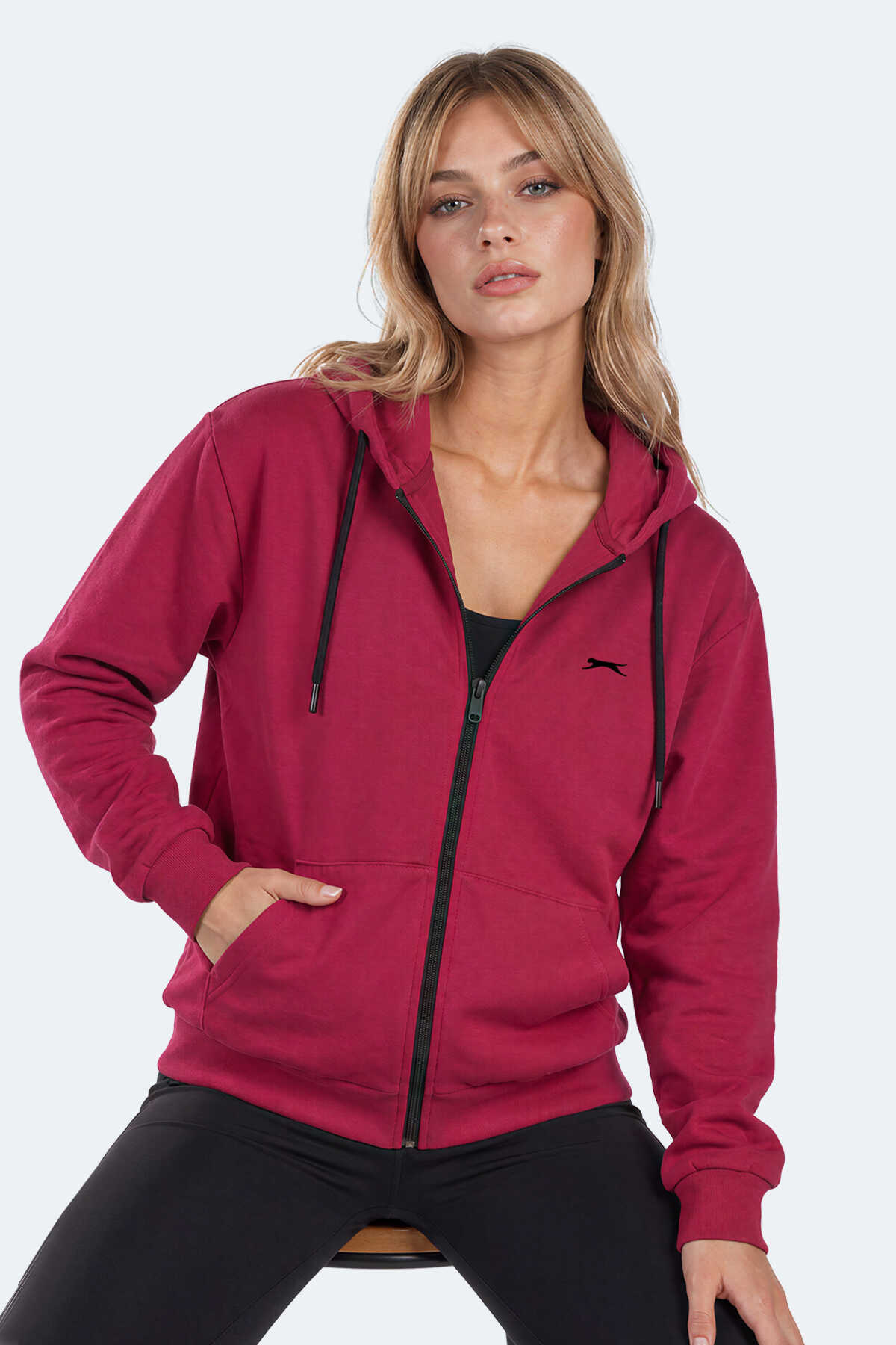 Slazenger FLORES Kadın Kapüşonlu Fuşya Sweatshırt (1)
