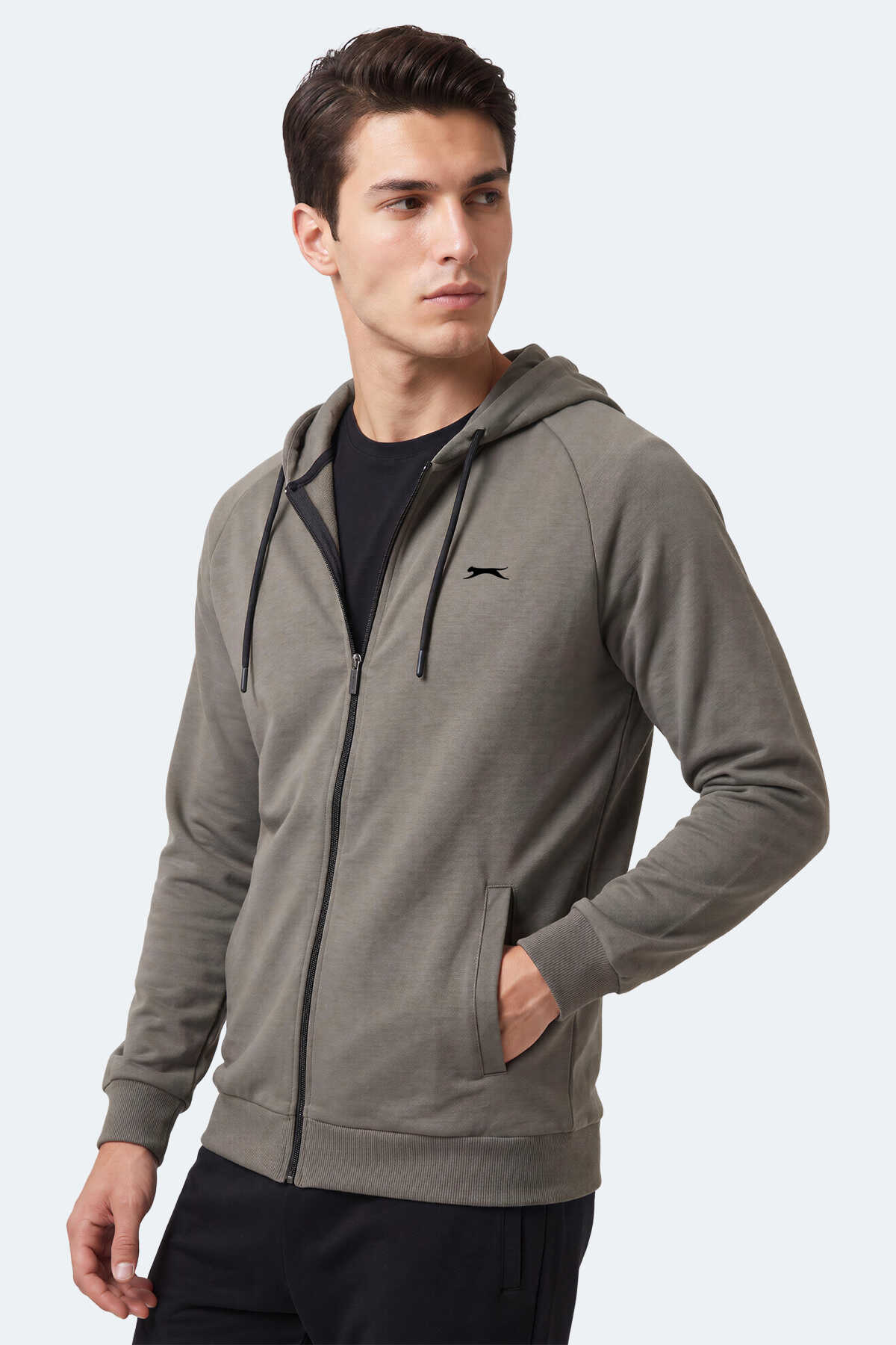 Slazenger - Slazenger FREEWILL Erkek Kapüşonlu Cepli Haki Sweatshırt
