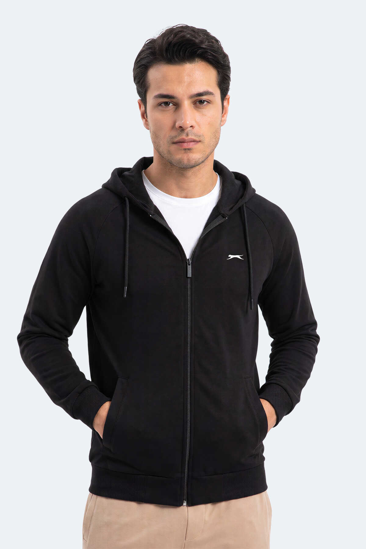Slazenger - Slazenger FREEWILL Erkek Kapüşonlu Cepli Siyah Sweatshırt